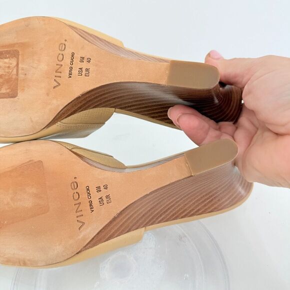 Vince Womens Pia Espadrille Mules Wedge Sandals Tan Brown Leather Size 9 Slides - Picture 15 of 15